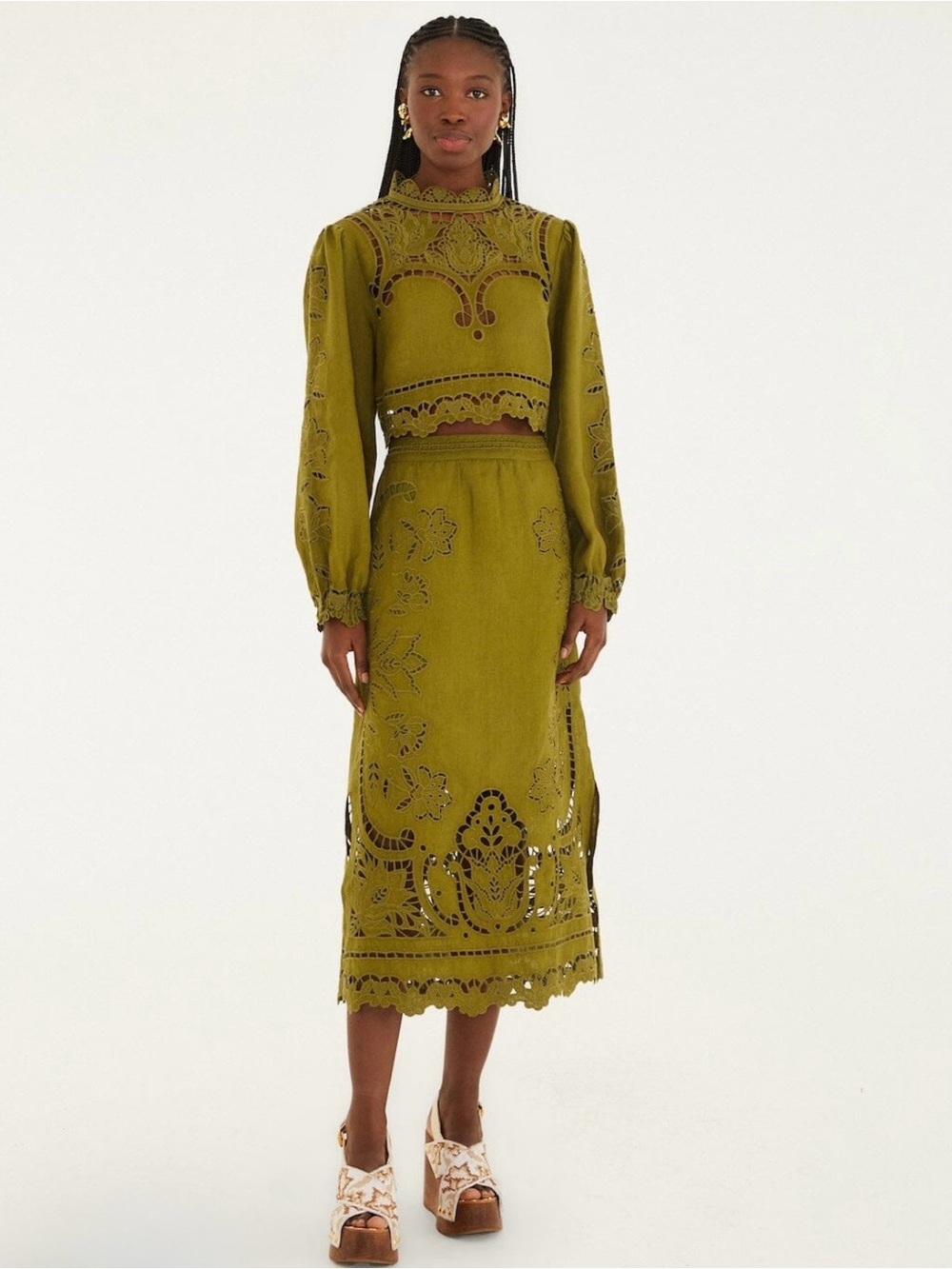 FARM Rio Green Majestic Garden Richelieu Midi Skirt